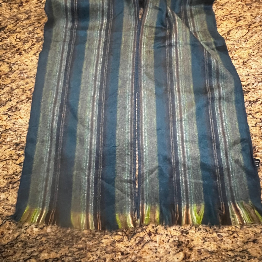Winterbourne Andean Alpaca Blend Scarf Teal Blue Green Striped Handmade